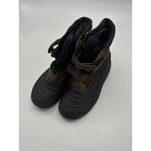 Rugged Outback Kids Black Brown Waterproof Winter Snow Boots Size 3 Hook Loop